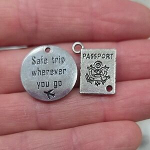 Travel Charms Safe Trip‎ Wherever You Go Passport Charm Set Silver Tone